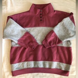 vtg simply basic 80s pink Gray 3/4 sleeve pull over 1/4 button Women Medium